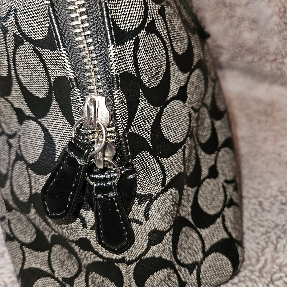 COACH Peyton Signature Cora Domed Satchel Black Grey Monogram Bag F24606 Clean - Picture 8 of 11